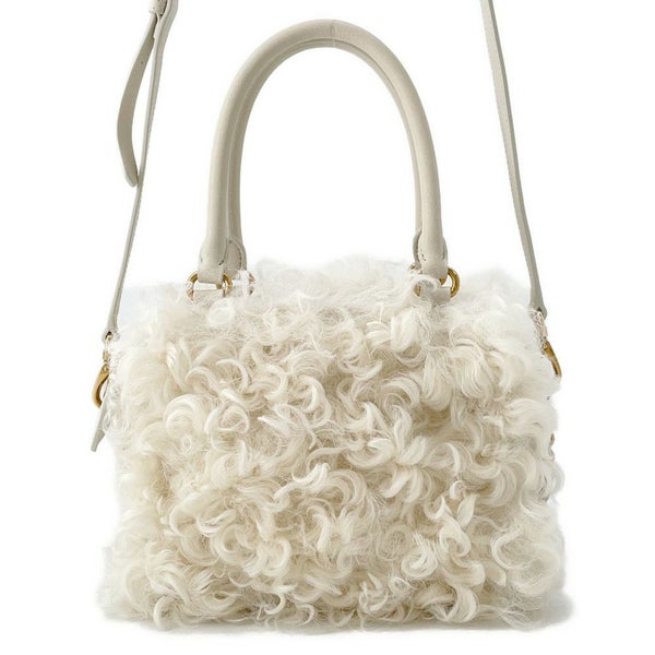 ミュウミュウ ハンドバッグ ジップド トップハンドル シープファー 5BB092 MIUMIU 2way 白