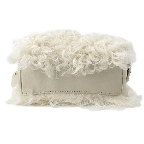 ミュウミュウ ハンドバッグ ジップド トップハンドル シープファー 5BB092 MIUMIU 2way 白