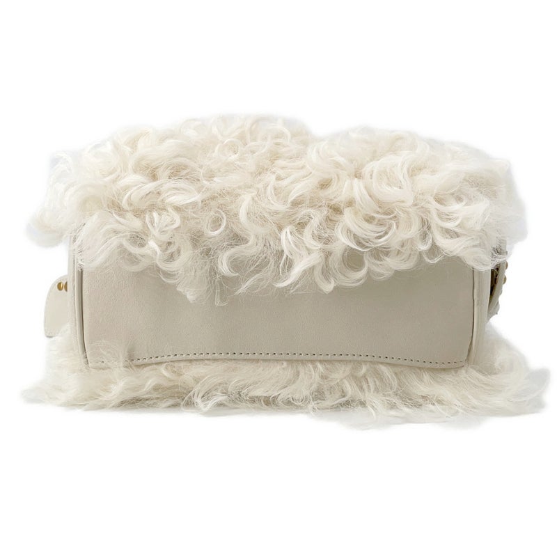 ミュウミュウ ハンドバッグ ジップド トップハンドル シープファー 5BB092 MIUMIU 2way 白