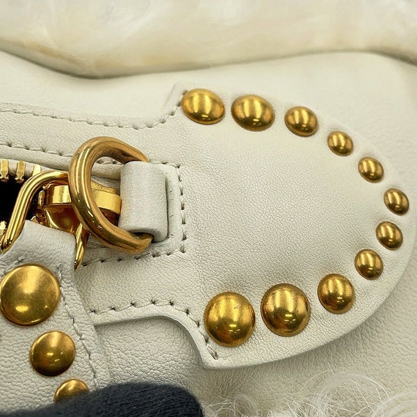 ミュウミュウ ハンドバッグ ジップド トップハンドル シープファー 5BB092 MIUMIU 2way 白