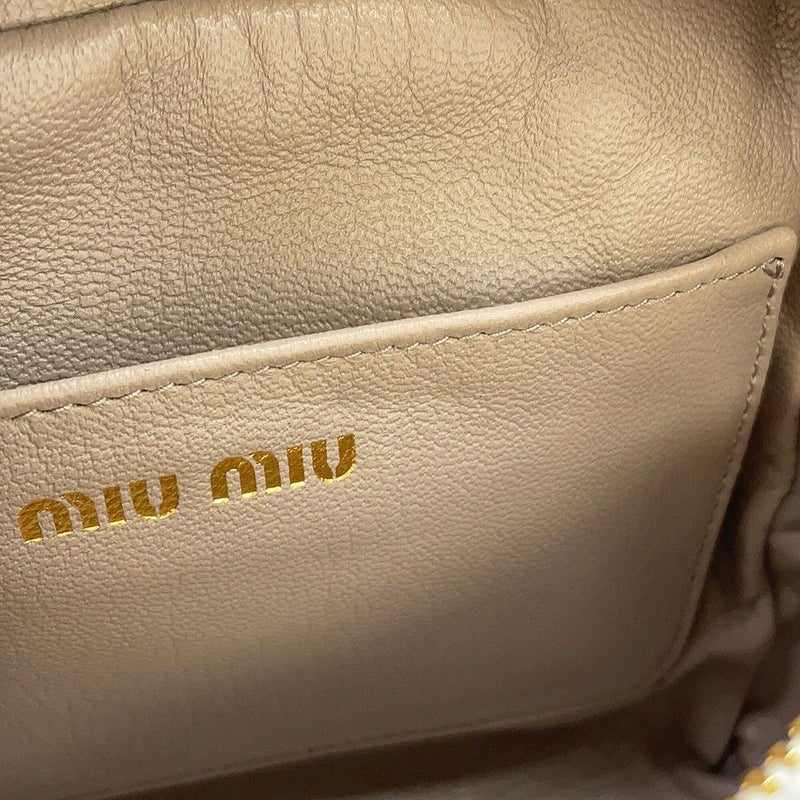 ミュウミュウ ハンドバッグ ジップド トップハンドル シープファー 5BB092 MIUMIU 2way 白