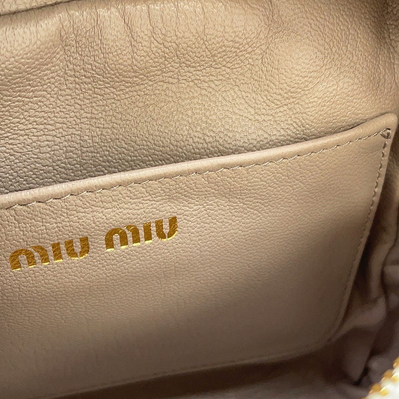 ミュウミュウ ハンドバッグ ジップド トップハンドル シープファー 5BB092 MIUMIU 2way 白