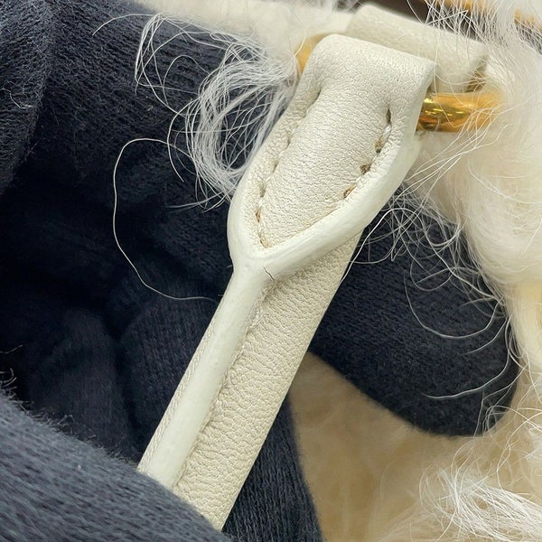 ミュウミュウ ハンドバッグ ジップド トップハンドル シープファー 5BB092 MIUMIU 2way 白