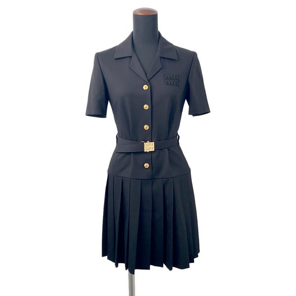 ミュウミュウ ワンピース ミニシャツドレス プリーツ レディースサイズ36 MF5621 Miu Miu トップス 黒