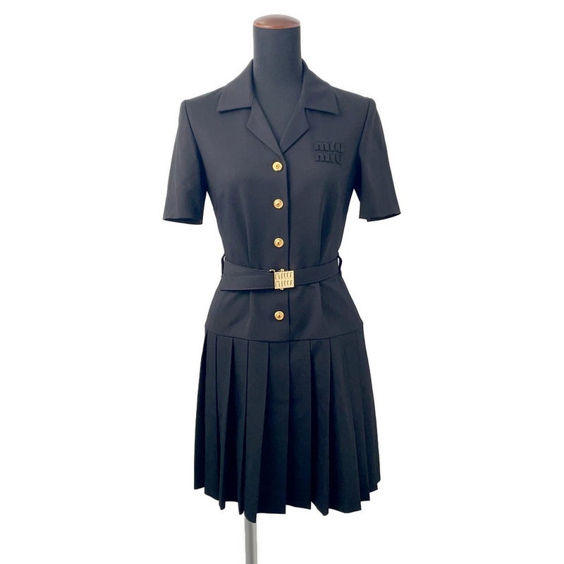 ミュウミュウ ワンピース ミニシャツドレス プリーツ レディースサイズ36 MF5621 Miu Miu トップス 黒