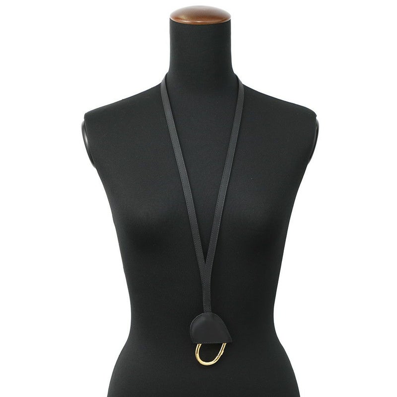 エルメス ネックストラップ オ・クール・デュ・フォーブル ブラック/ゴールド金具 スイフト W刻印 アクセサリー 黒