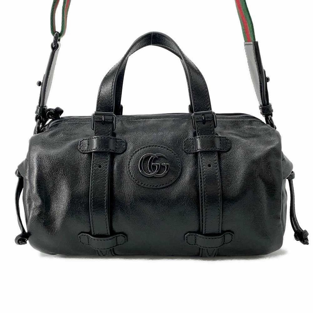 グッチ　ブラックバッグ グッチ ハンドバッグ ダブルG スモール ダッフル レザー 725701 GUCCI