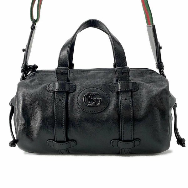 グッチ ハンドバッグ ダブルG スモール ダッフル レザー 725701 GUCCI 2wayショルダーバッグ 黒