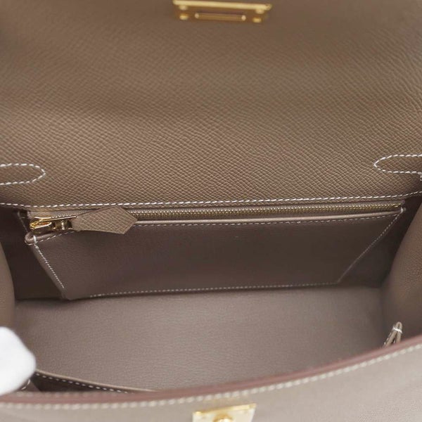 エルメス ハンドバッグ ケリー25 外縫い エトゥープ/ゴールド金具 エプソン W刻印 2wayショルダー