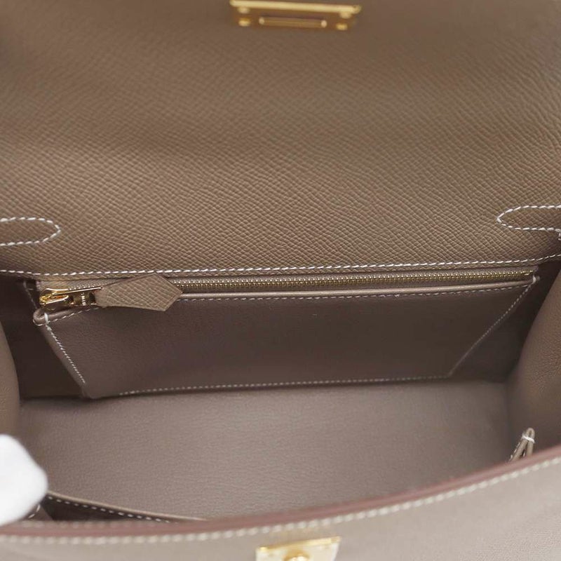 エルメス ハンドバッグ ケリー25 外縫い エトゥープ/ゴールド金具 エプソン W刻印 2wayショルダー