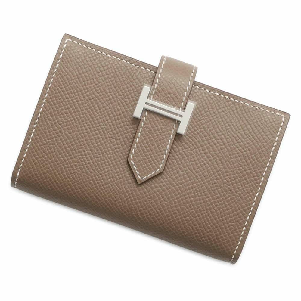 美品 エルメス べアン カードケース HERMES エトゥープ シルバー金具 エルメス カードケース ベアン ミニ エトゥープ/シルバー金具 エプソン
