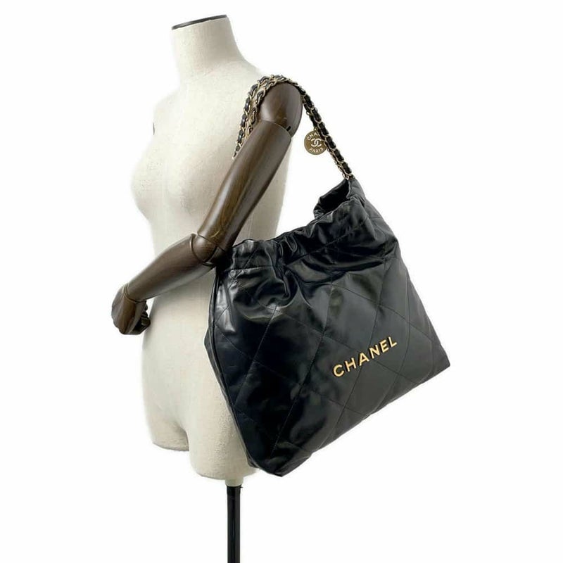 シャネル ハンドバッグ シャネル22 シャイニーカーフレザー AS3261 CHANEL バッグ ショルダーバッグ 黒