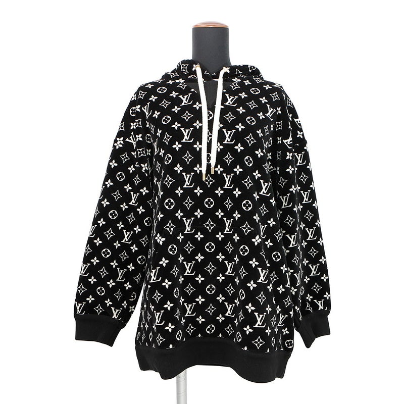 ルイヴィトン パーカー モノグラム ベロア コットン100% レディースXL LOUIS VUITTON ヴィトン 黒
