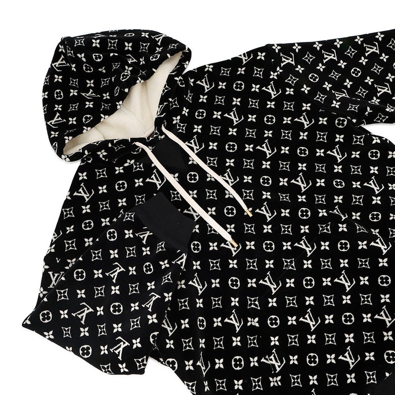 ルイヴィトン パーカー モノグラム ベロア コットン100% レディースXL LOUIS VUITTON ヴィトン 黒