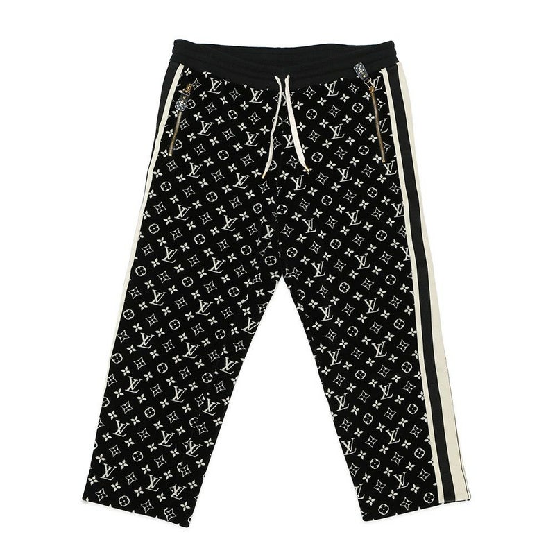 ルイヴィトン ボトムス モノグラム ベロアパンツ コットン レディースサイズXL LOUIS VUITTON ヴィトン 黒