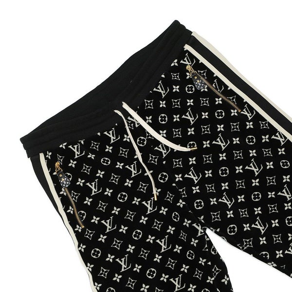 ルイヴィトン ボトムス モノグラム ベロアパンツ コットン レディースサイズXL LOUIS VUITTON ヴィトン 黒