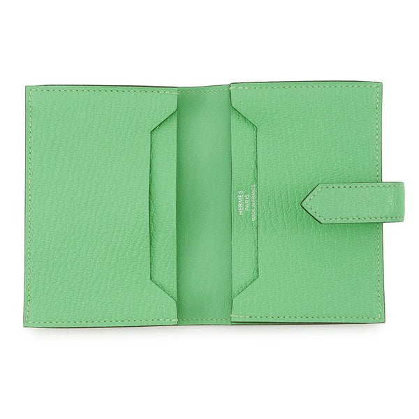 エルメス カードケース ベアン ミニ ヴェールコミック/シルバー金具 シェブルミゾル B刻印 HERMES 名刺入れ