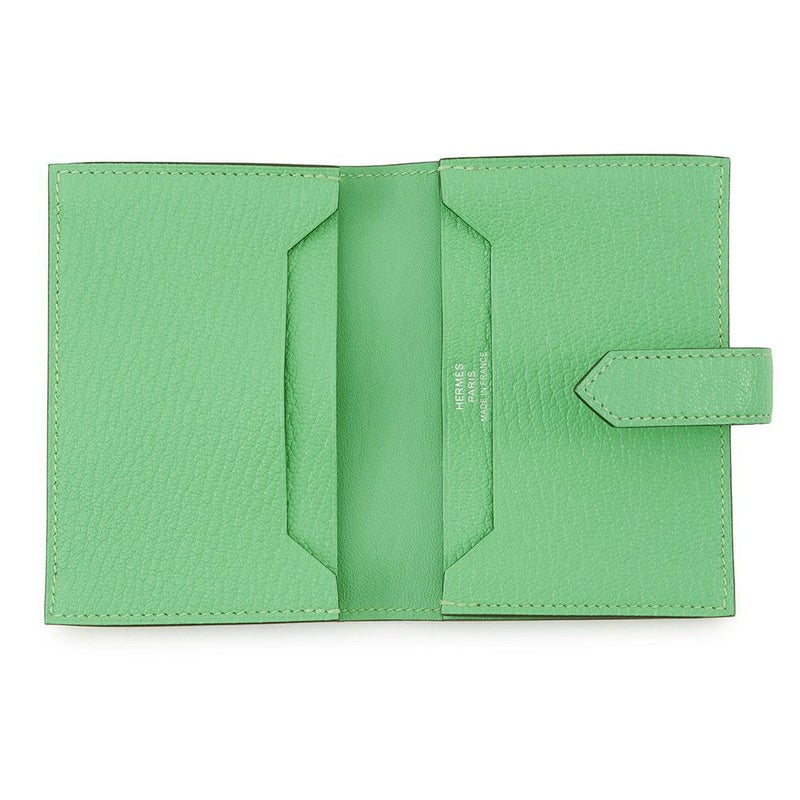 エルメス カードケース ベアン ミニ ヴェールコミック/シルバー金具 シェブルミゾル B刻印 HERMES 名刺入れ