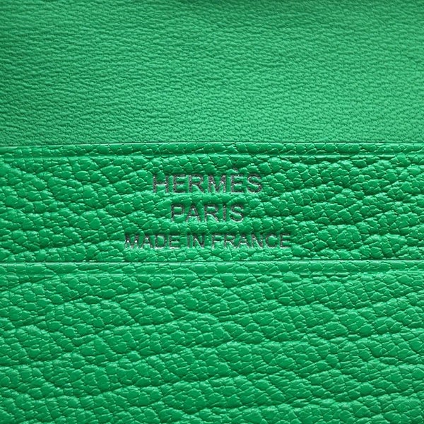 エルメス カードケース ベアン ミニ ヴェールコミック/シルバー金具 シェブルミゾル B刻印 HERMES 名刺入れ