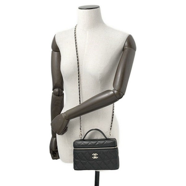 シャネル チェーンショルダーバッグ マトラッセ バニティ ココマーク キャビアスキン AP4385 CHANEL ヴァニティ 黒