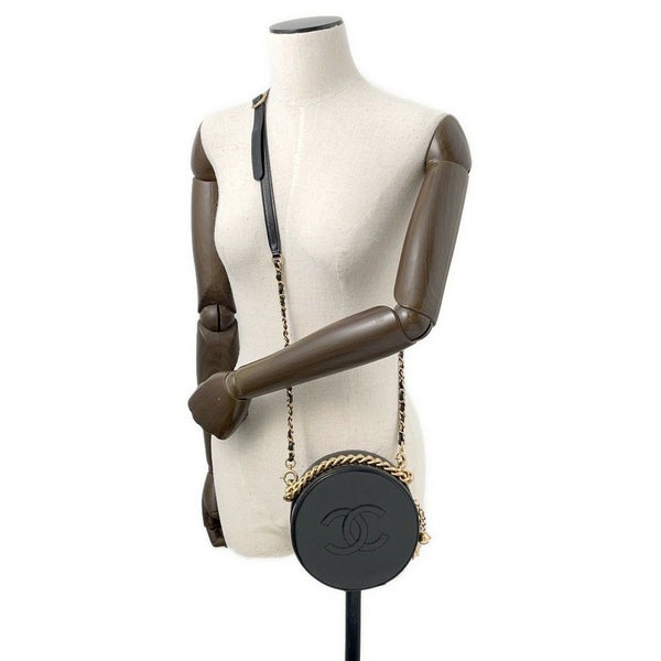 シャネル チェーンショルダーバッグ ラウンド レザー A91946 CHANEL バッグ 黒