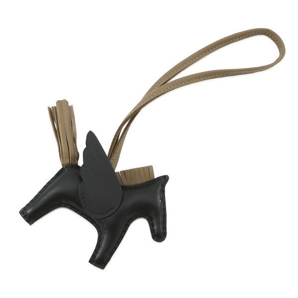 エルメス バッグチャーム ロデオPM ペガサス ブラック/エトゥープ ラムスキン W刻印 黒