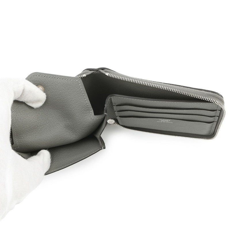 エルメス 二つ折り財布 ジップアンゴー2 シェーヌダンクル グリメイヤー/シルバー金具 エバーカラー B刻印