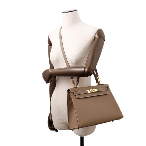 エルメス ハンドバッグ ケリー28 外縫い エトゥープ/ゴールド金具 エプソン Y刻印 2wayショルダー