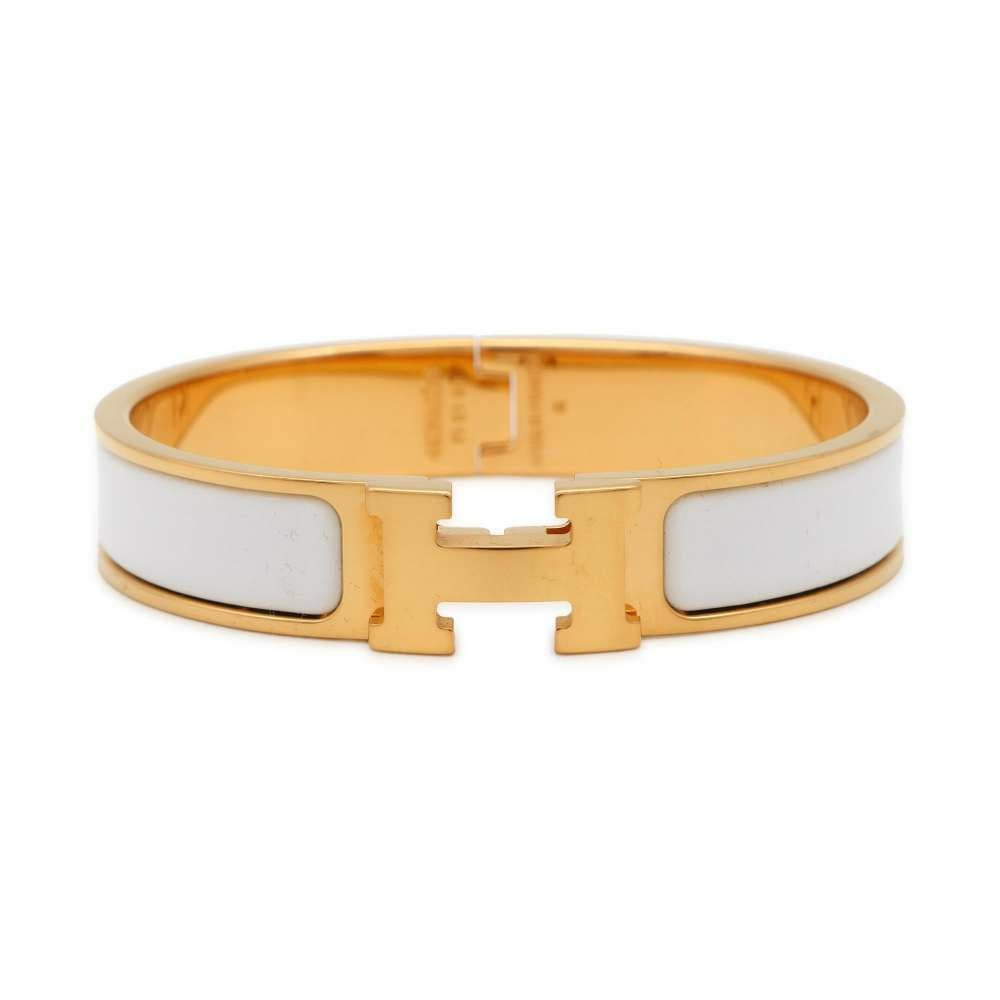 HERMES エルメス クリッククラックPM ホワイト ゴールド バングル H エルメス ブレスレット クリックH クリッククラックPM ホワイト