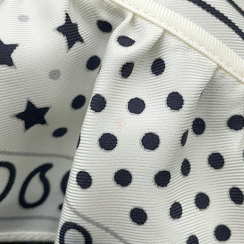 エルメス スカーフ カレ70 バンダナ フリル ブリッド・ドゥ・ガラ・ドット シルク HERMES 白 黒