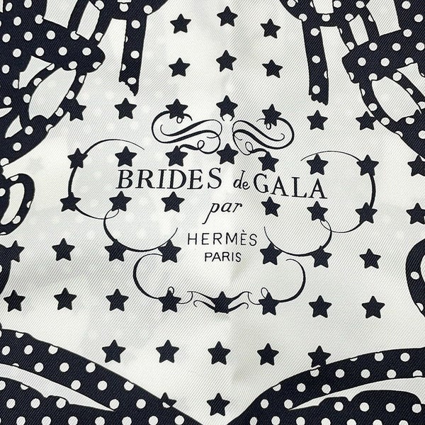 エルメス スカーフ カレ70 バンダナ フリル ブリッド・ドゥ・ガラ・ドット シルク HERMES 白 黒