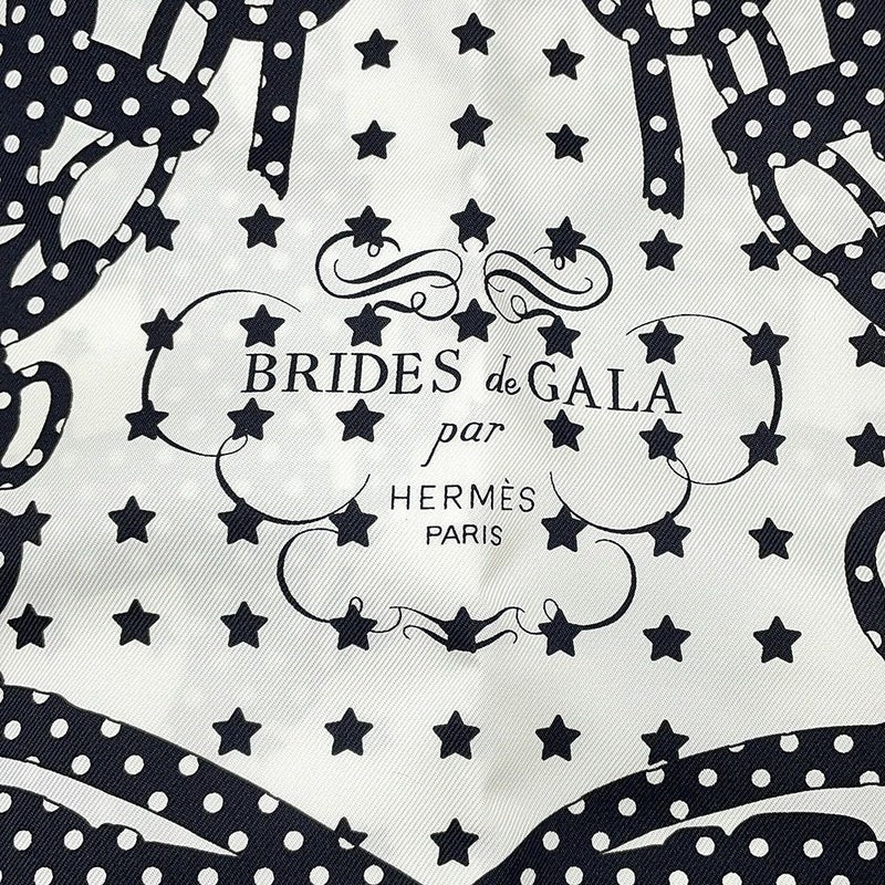 エルメス スカーフ カレ70 バンダナ フリル ブリッド・ドゥ・ガラ・ドット シルク HERMES 白 黒