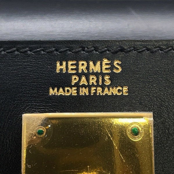 エルメス ハンドバッグ ケリー32 外縫い ブラック/ゴールド金具 ボックスカーフ □C刻印 2wayショルダー 黒