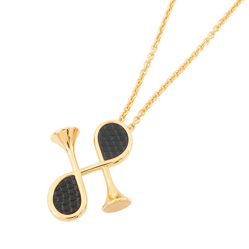 エルメス ネックレス コル H ブラック/ゴールド金具 HERMES アクセサリー 黒