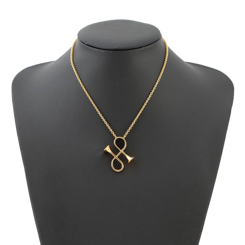 エルメス ネックレス コル H ブラック/ゴールド金具 HERMES アクセサリー 黒