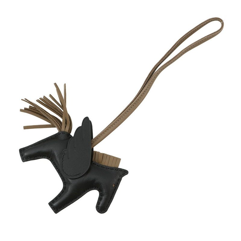 エルメス バッグチャーム ロデオPM ペガサス ブラック/エトゥープ ラムスキン W刻印 黒