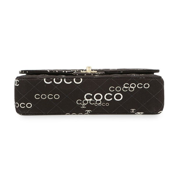 シャネル チェーンショルダーバッグ COCOプリント マトラッセ25 ココマーク ダブルチェーン キャンバス A01112 CHANEL 黒