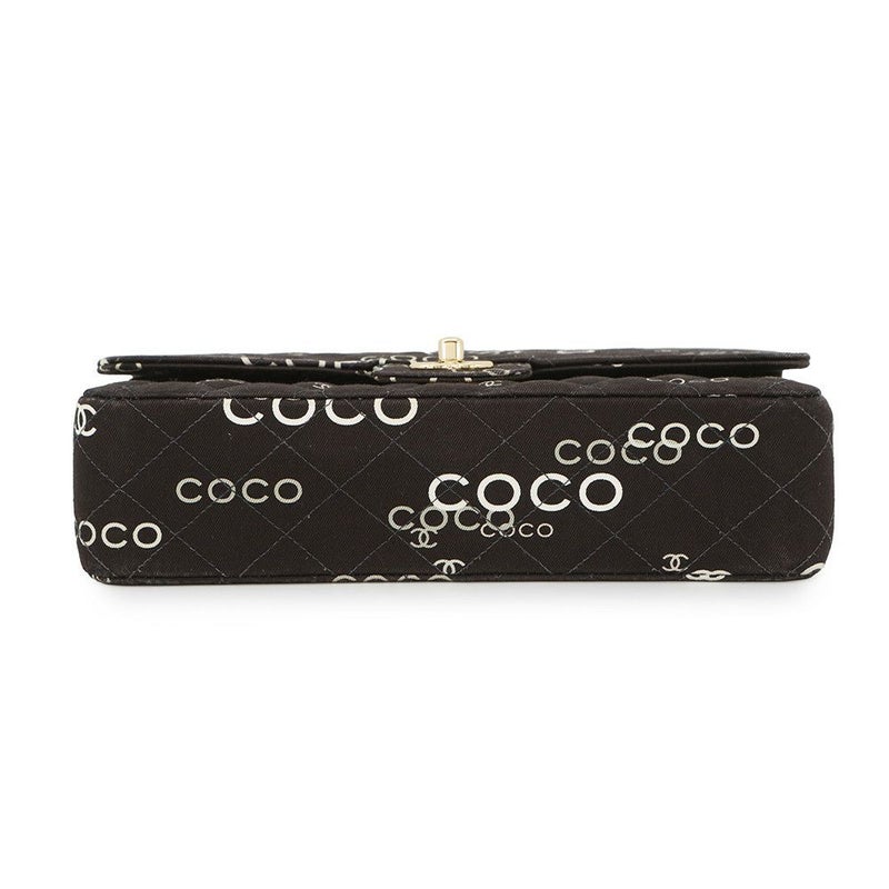 シャネル チェーンショルダーバッグ COCOプリント マトラッセ25 ココマーク ダブルチェーン キャンバス A01112 CHANEL 黒