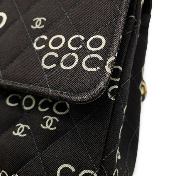 シャネル チェーンショルダーバッグ COCOプリント マトラッセ25 ココマーク ダブルチェーン キャンバス A01112 CHANEL 黒