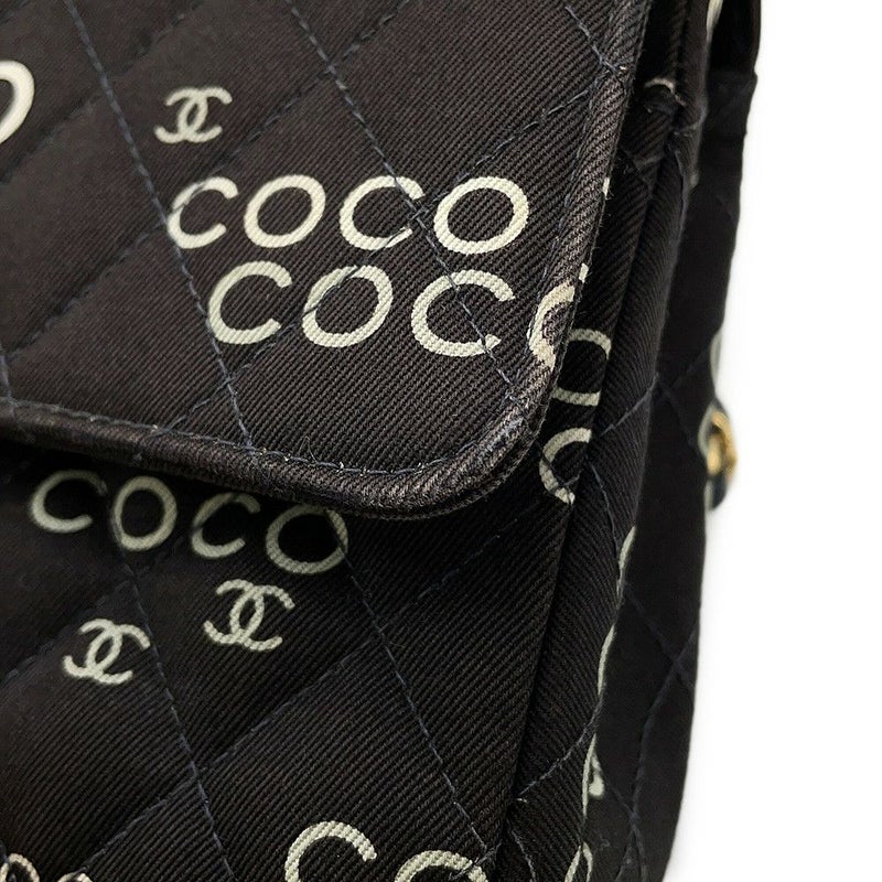 シャネル チェーンショルダーバッグ COCOプリント マトラッセ25 ココマーク ダブルチェーン キャンバス A01112 CHANEL 黒