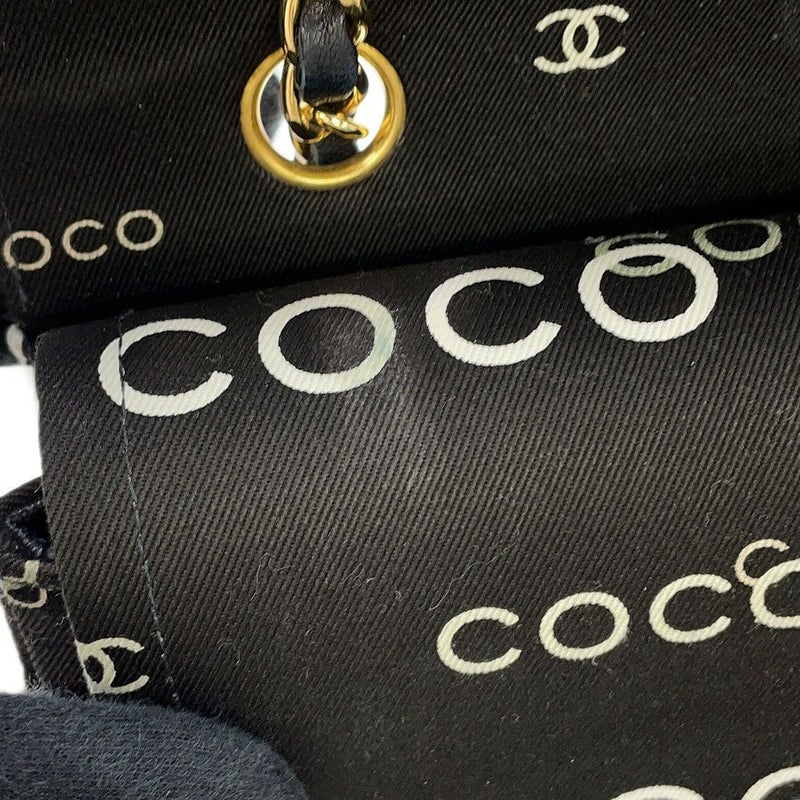 シャネル チェーンショルダーバッグ COCOプリント マトラッセ25 ココマーク ダブルチェーン キャンバス A01112 CHANEL 黒