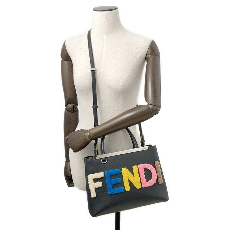 フェンディ ハンドバッグ プチ トゥージュール ロゴ レザー ムートン FENDI 2wayショルダー 黒