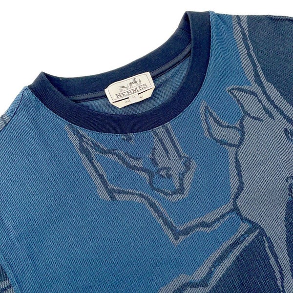 エルメス 半袖Tシャツ Dance of Horses Light 馬柄 鹿の子 コットン メンズサイズM HERMES