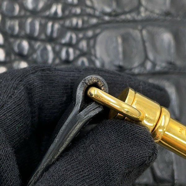 セリーヌ ハンドバッグ トラペーズ クロコ型押しレザー スエード CELINE 2way 黒