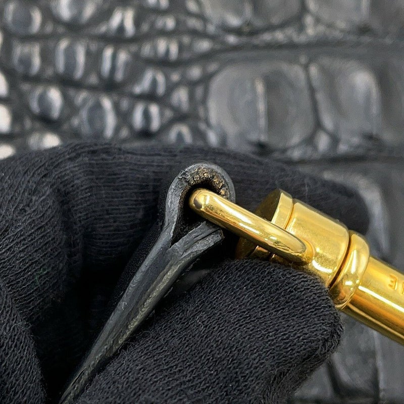 セリーヌ ハンドバッグ トラペーズ クロコ型押しレザー スエード CELINE 2way 黒