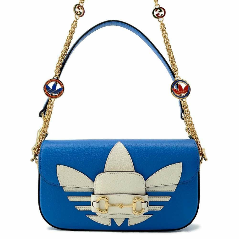 GUCCI グッチ 2WAY アディダスコラボ ホースビット1995 ハンドバッグ ショルダーバッグ 肩掛け 斜め掛け adidas シェリーライン 658574 レザー    ホワイト 白 ブラック 黒 ゴールド金具 レディース 美品【中古品】 Gucci Horsebit 1955 GUCCI adidas グッチ アディダス ホースビット
