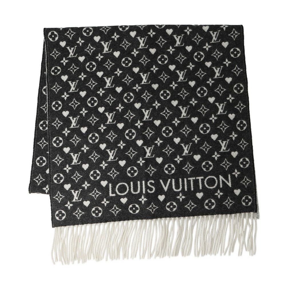 LOUIS VUITTON ルイヴィトン　カシミヤマフラー　ブラック Louis Vuitton カシミヤ マフラー 黒 中古・古着通販】LOUIS VUITTON