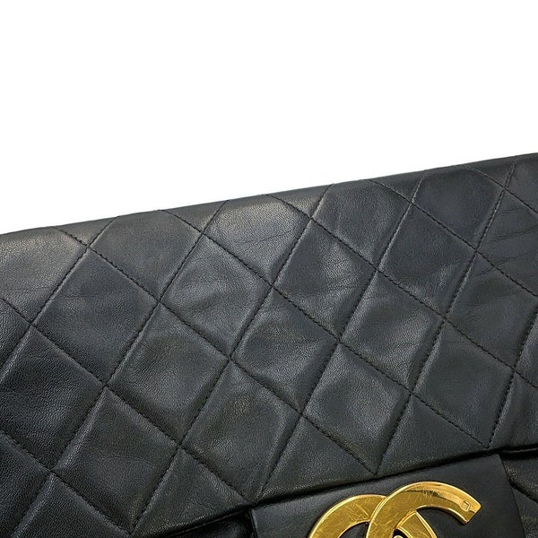 シャネル チェーンショルダーバッグ マトラッセ33 ココマーク Wチェーン ラムスキン CHANEL デカマト 黒