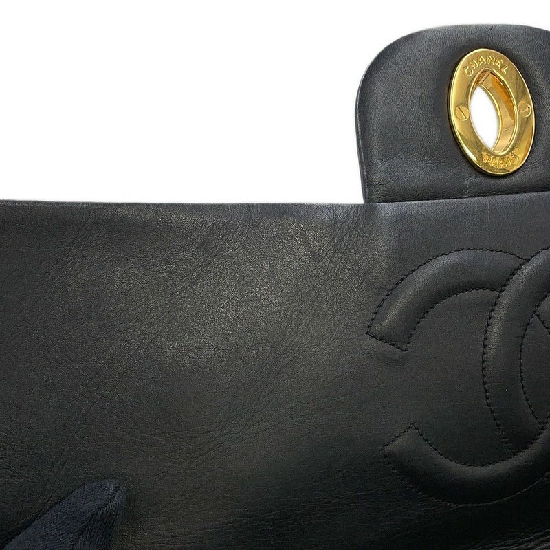 シャネル チェーンショルダーバッグ マトラッセ33 ココマーク Wチェーン ラムスキン CHANEL デカマト 黒