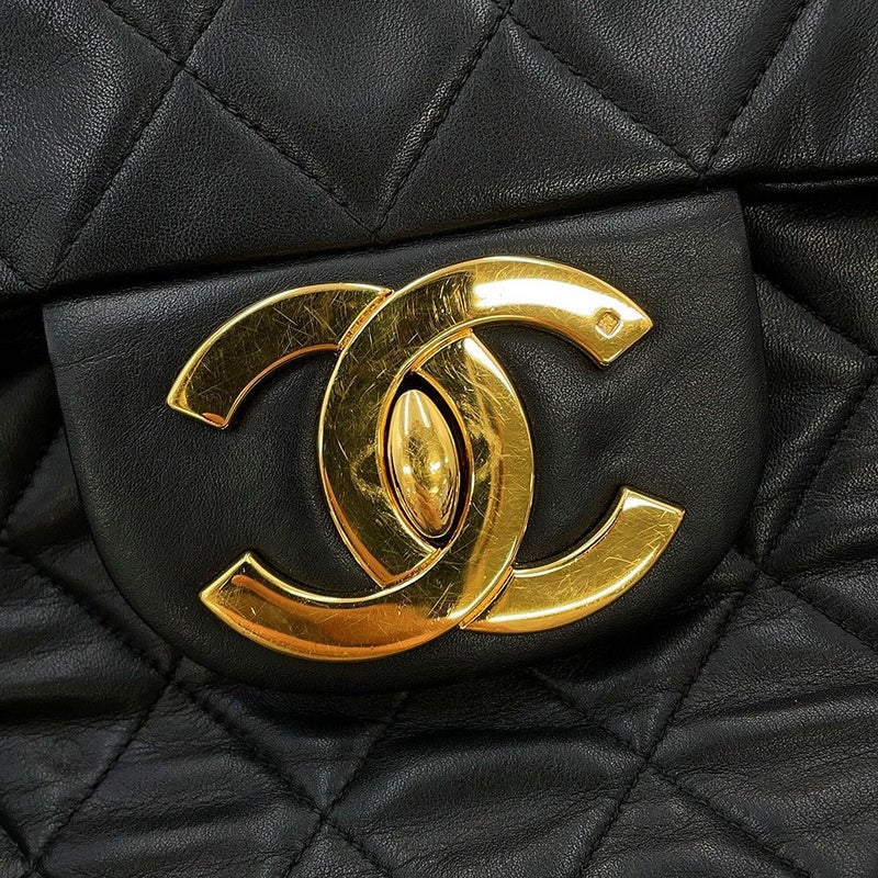 シャネル チェーンショルダーバッグ マトラッセ33 ココマーク Wチェーン ラムスキン CHANEL デカマト 黒